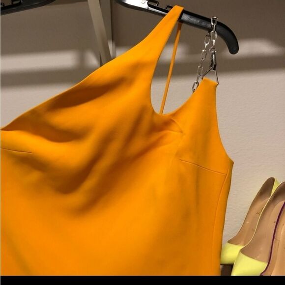 DAVID KOMA ONE-SHOULDER CADY MINI DRESS IN ORANGE sz UK 12 - Picture 7 of 12